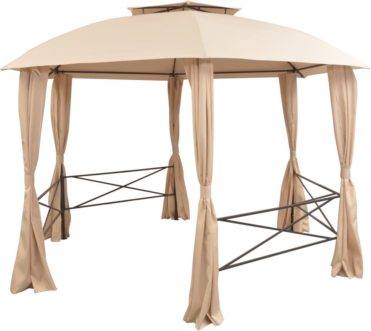 Vidaxl Tuinpaviljoen Met Gordijnen Hexagonaal 360x265 Cm - Beige