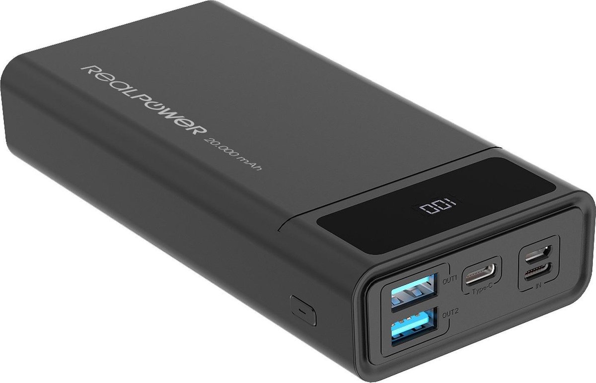 Realpower PB-20k Powerbank 20.000 mAh met Power Delivery en Quick Charge - Zwart