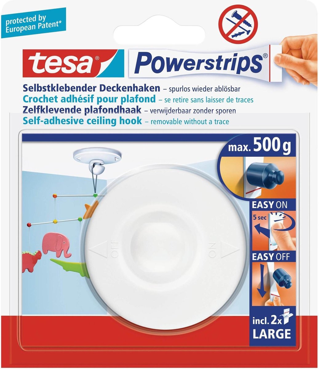 Tesa Powerstrips Plafondhaak - - Blanco