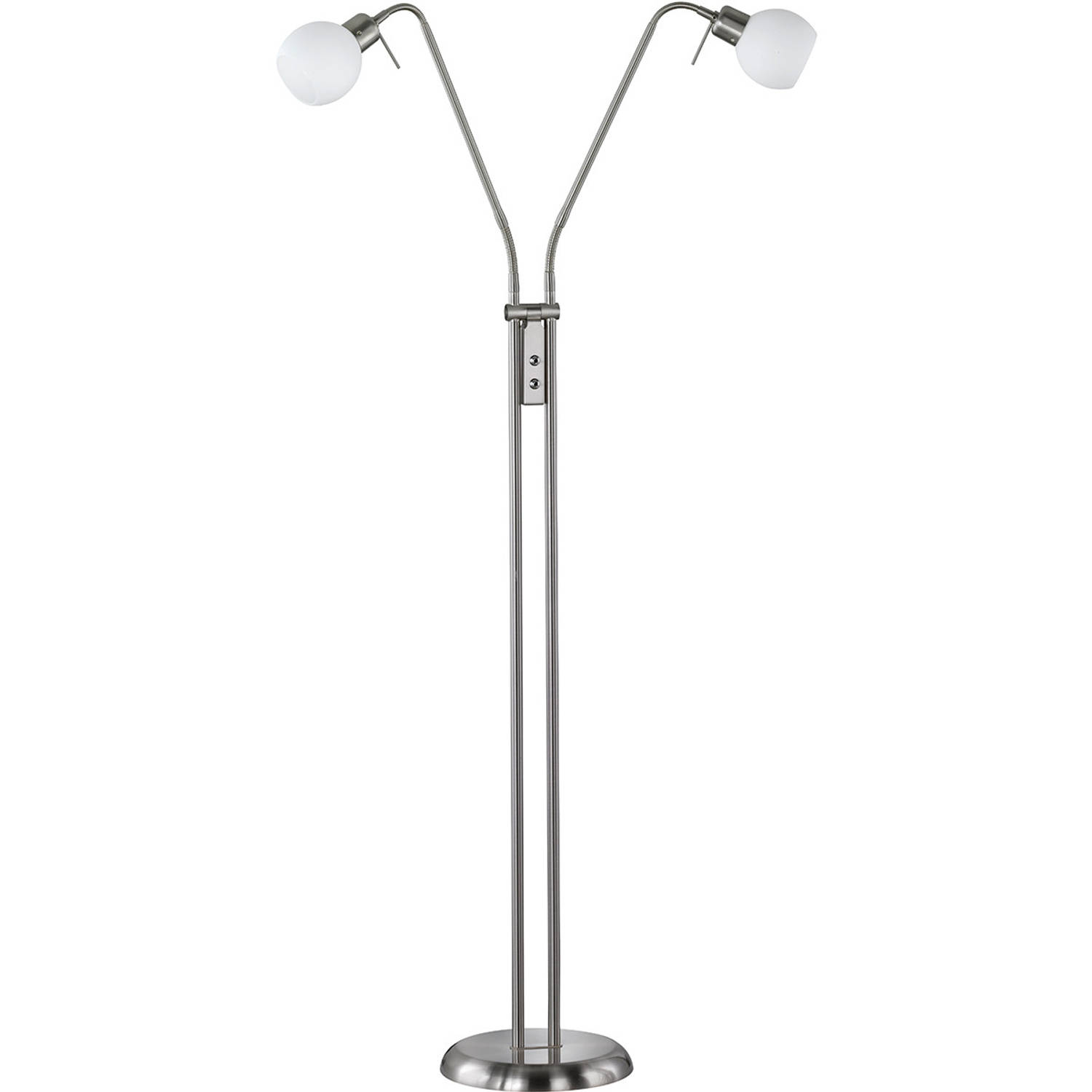 BES LED Led Vloerlamp - Trion Frudo - 8w - E14 Fitting - Warm 3000k - 2-lichts - Rond - Mat Nikkel - Aluminium - Wit