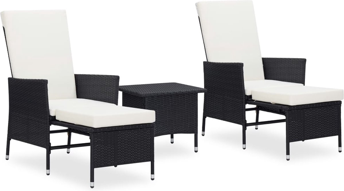 Vidaxl 3-delige Loungeset Met Kussens Poly Rattan - Zwart