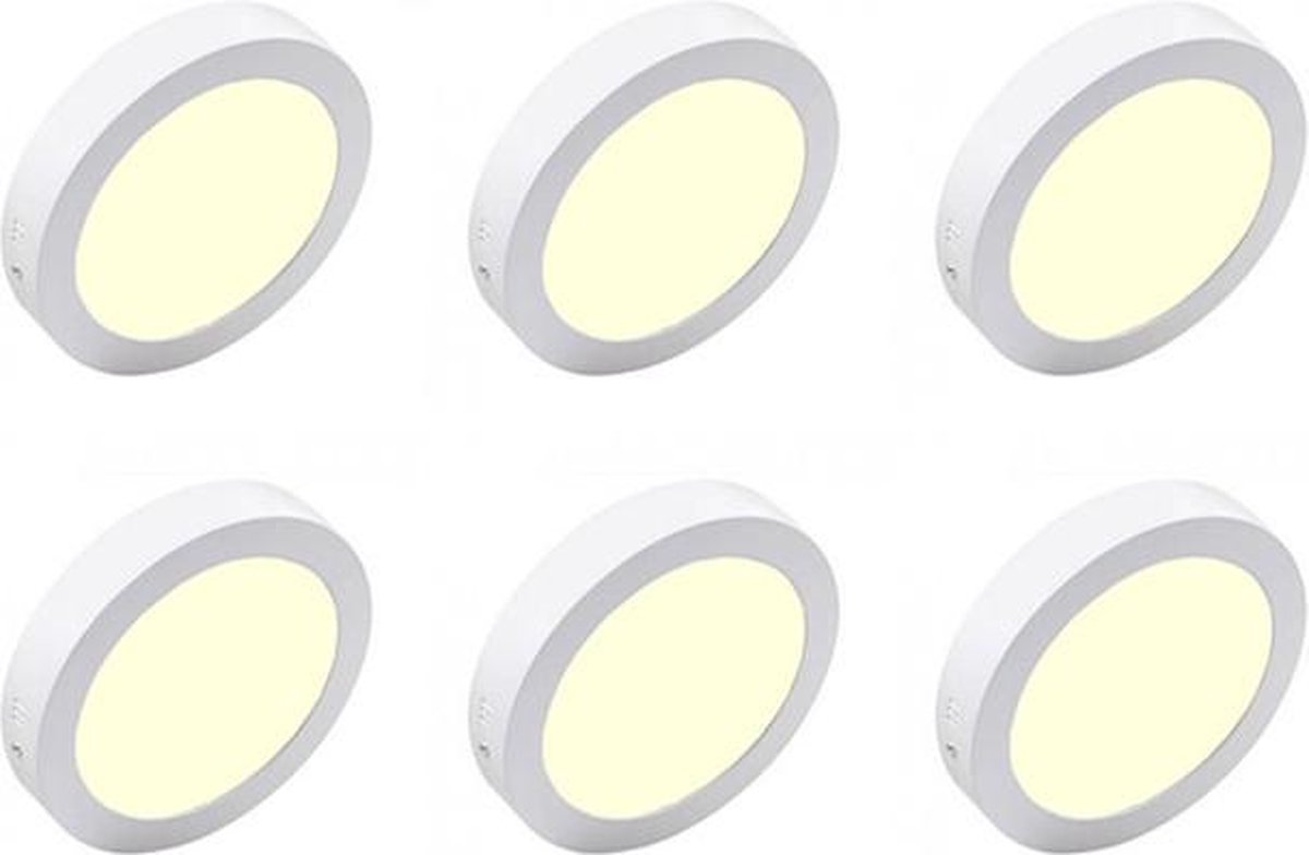 BES LED Led Downlight 6 Pack - Opbouw - Rond 18w - Warm 3000k - Mat Aluminium - Ø225mm - Wit