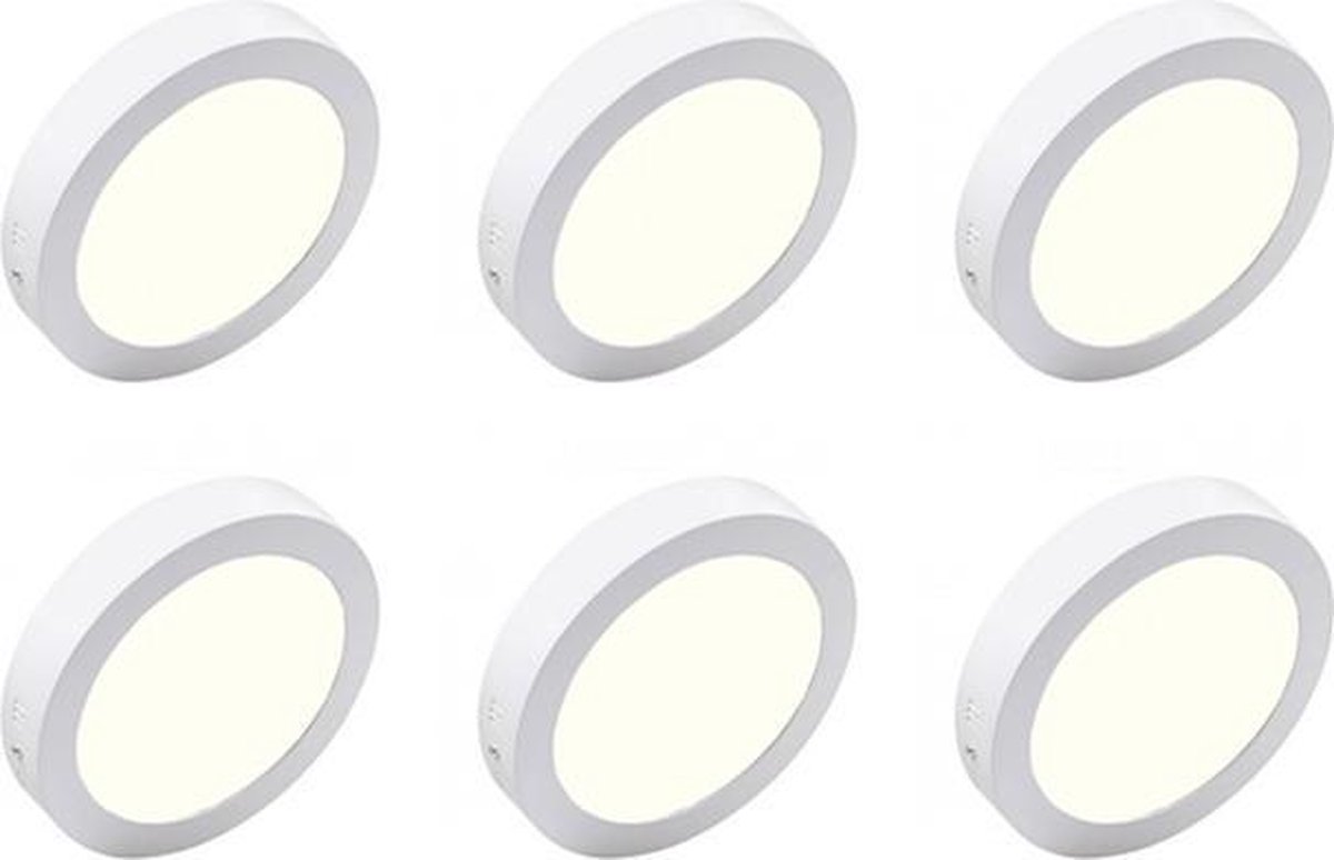 BES LED Led Downlight 6 Pack - Opbouw Rond 18w - Natuurlijk 4200k - Mat Aluminium - Ø225mm - Wit