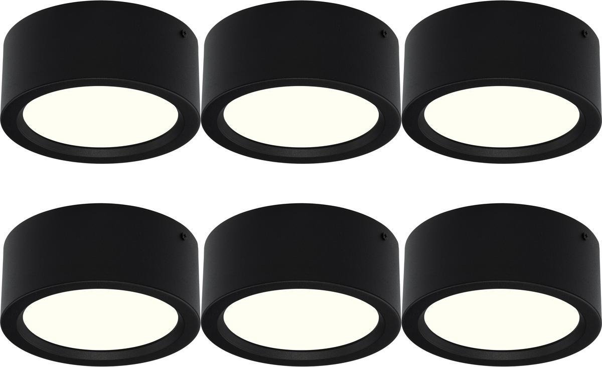 BES LED Led Downlight 6 Pack - Opbouw Rond Hoog 15w - Natuurlijk Wit 4200k - Mat Aluminium - Ø180mm - Zwart