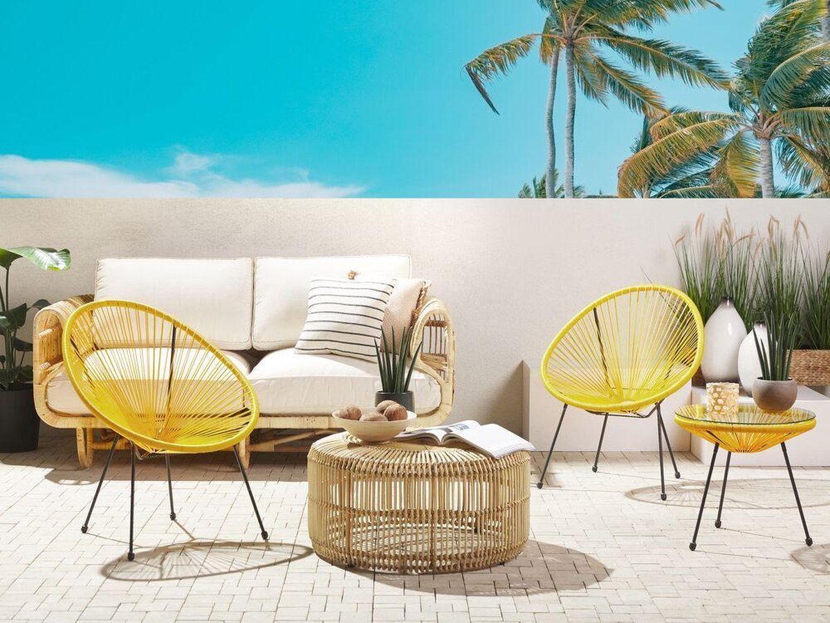 Beliani Acapulco Ii Balkonset Pe Rotan 70 X 70 Cm - Geel