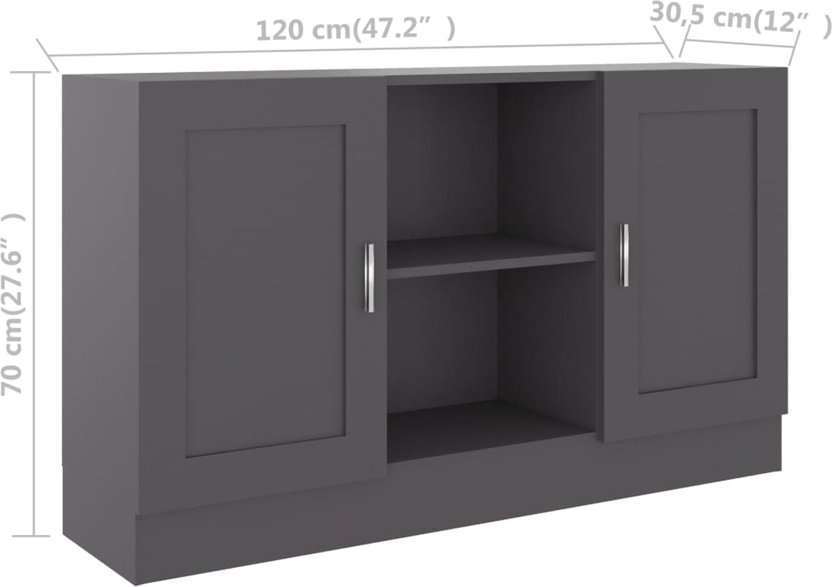 Vidaxl Dressoir 120x30,5x70 Cm Spaanplaat - Grijs