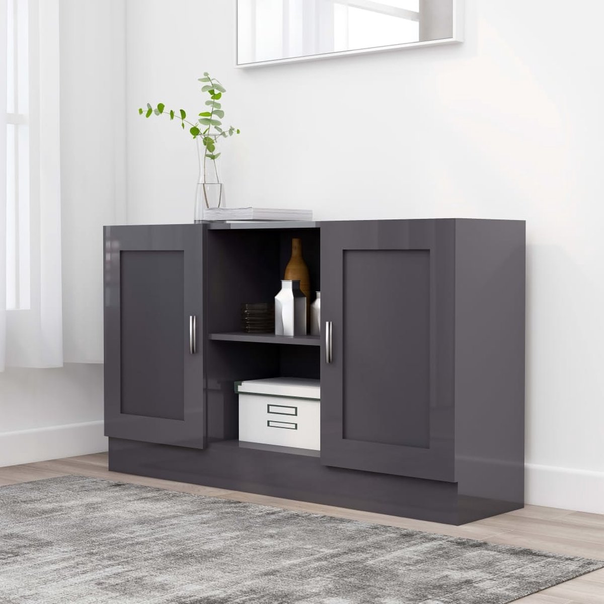 Vidaxl Dressoir 120x30,5x70 Cm Spaanplaat Hoogglans - Gris