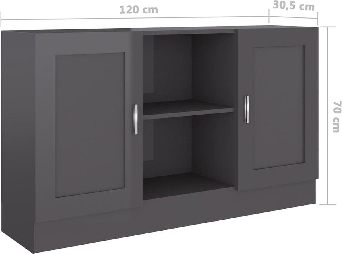 Vidaxl Dressoir 120x30,5x70 Cm Spaanplaat Hoogglans - Grijs