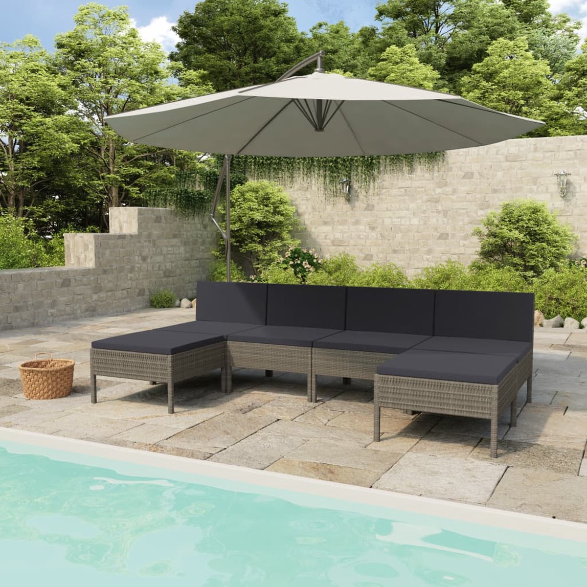 Vidaxl 6-delige Loungeset Met Kussens Poly Rattan - Grijs