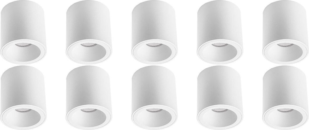 BES LED Opbouwspot 10 Pack - Pragmi Cliron Pro - Gu10 Fitting - Opbouw Rond - Mat - Aluminium - Verdiept - Ø90mm - Wit