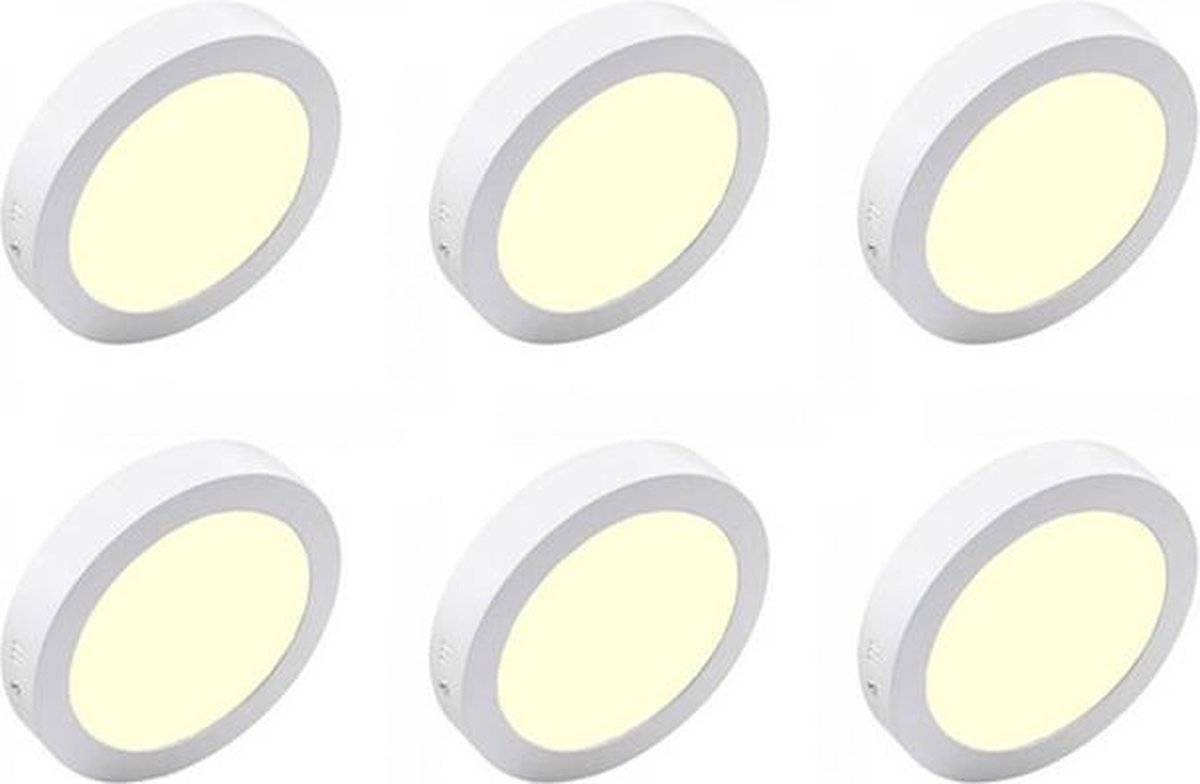 BES LED Led Downlight 6 Pack - Opbouw Rond 12w - Warm 3000k - Mat Aluminium - Ø170mm - Wit