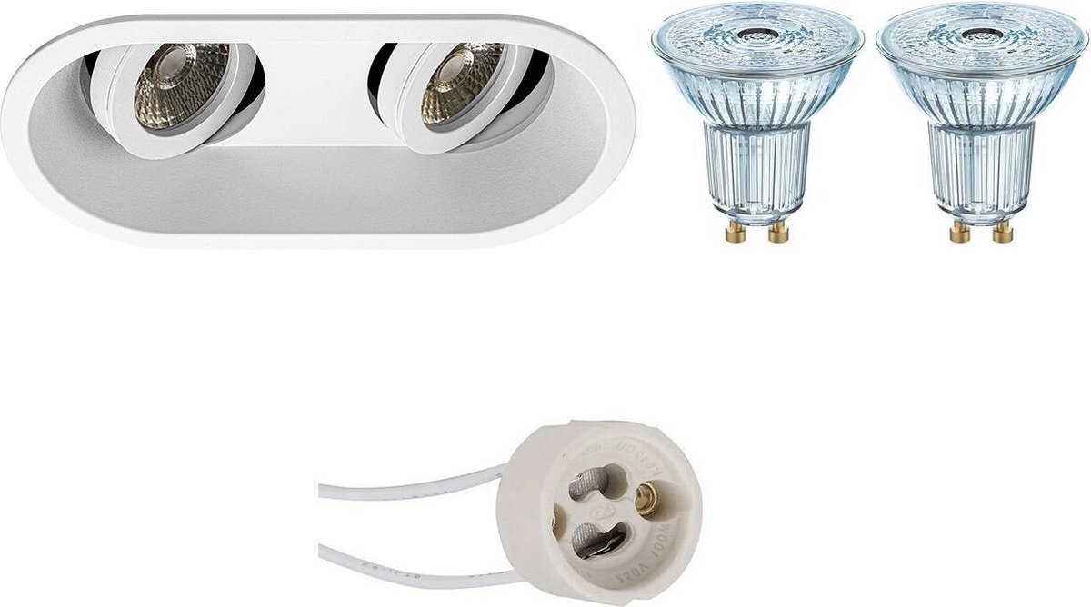 Osram - Led Spot Set - Parathom Par16 940 36d - Pragmi Zano Pro - Gu10 Fitting - Dimbaar - Inbouw Ovaal Dubbel - Mat - Wit