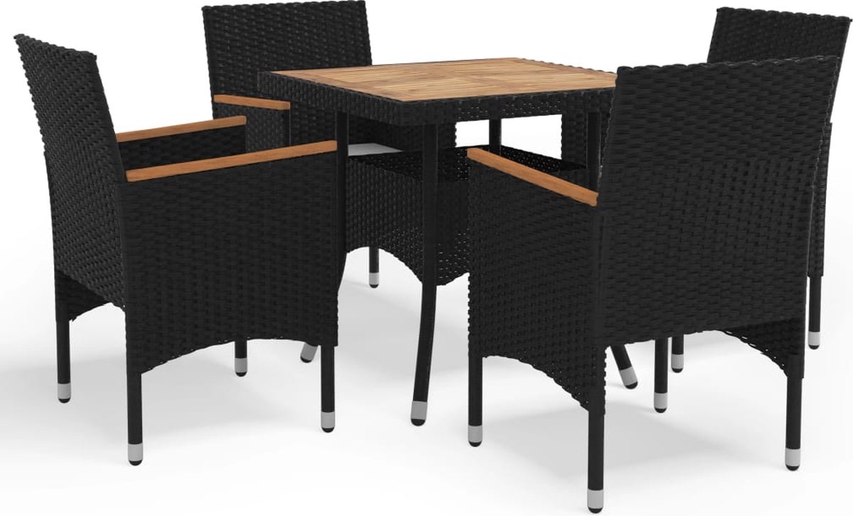 Vidaxl 5-delige Tuinset Poly Rattan En Acaciahout - Negro