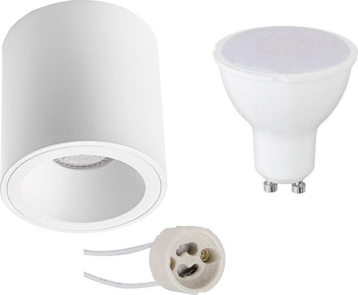 BES LED Opbouwspot Set - Pragmi Cliron Pro - Gu10 Fitting - Opbouw Rond - Mat - 4w - Natuurlijk 4200k - Verdiept - Ø90mm - Wit