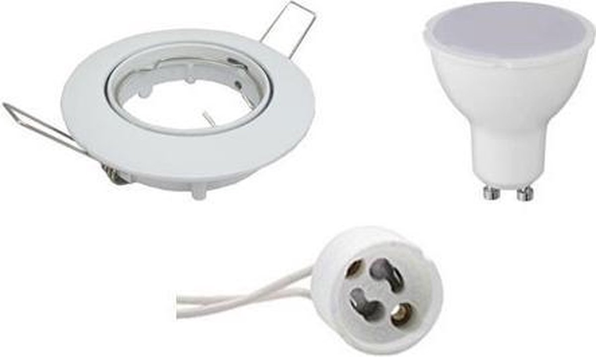 BES LED Led Spot Set - Gu10 Fitting - Inbouw Rond - Glans - 6w - Warm 3000k - Kantelbaar Ø82mm - Wit