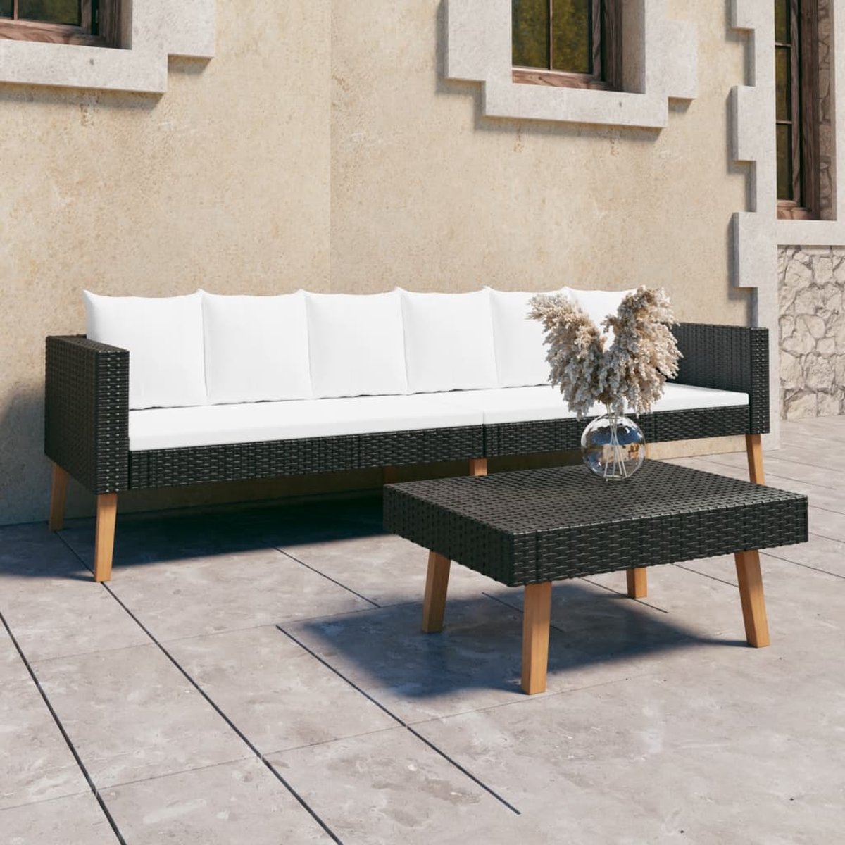 Vidaxl 2-delige Loungeset Met Kussens Poly Rattan - Zwart