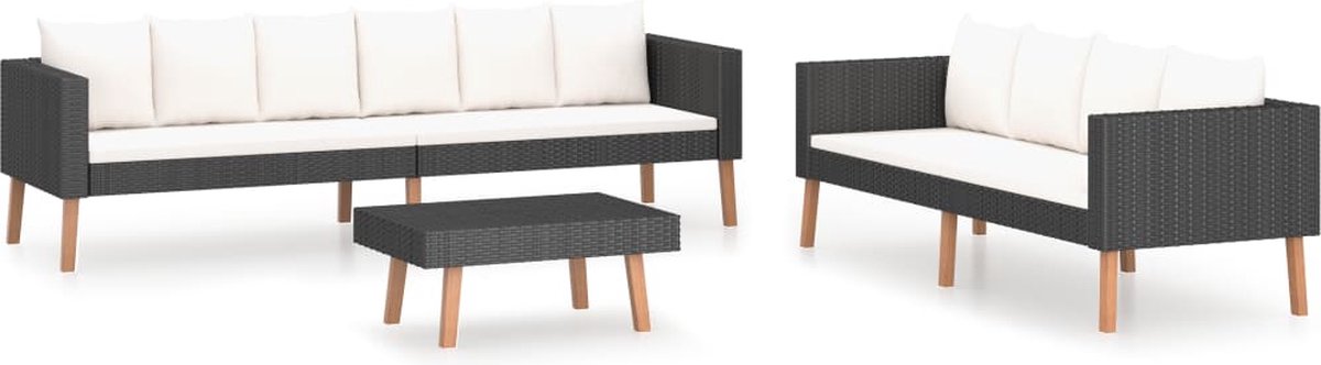 Vidaxl 3-delige Loungeset Met Kussens Poly Rattan - Zwart