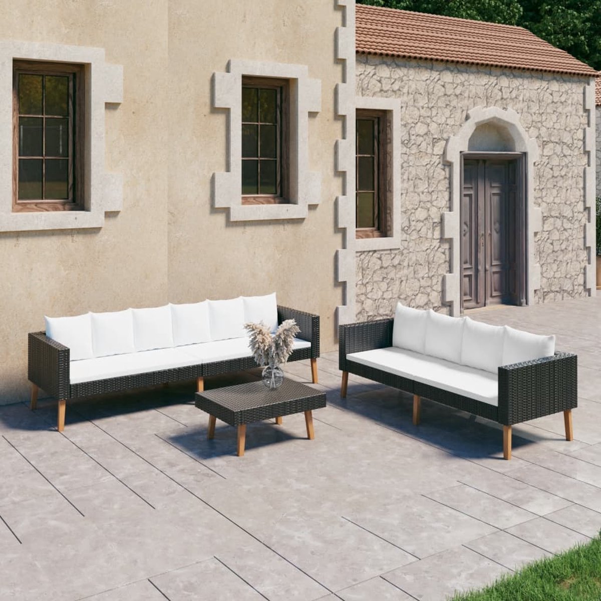 Vidaxl 3-delige Loungeset Met Kussens Poly Rattan - Zwart