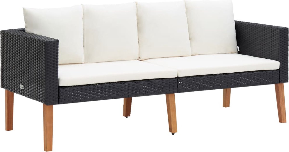 Vidaxl 3-delige Loungeset Met Kussens Poly Rattan - Zwart