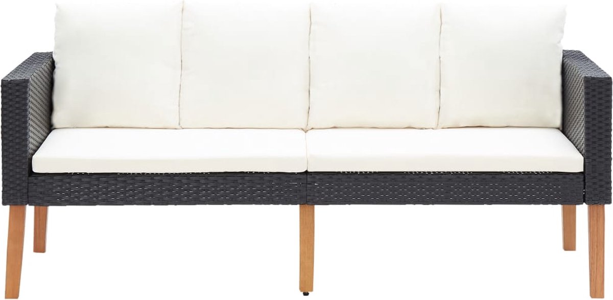 Vidaxl 3-delige Loungeset Met Kussens Poly Rattan - Zwart
