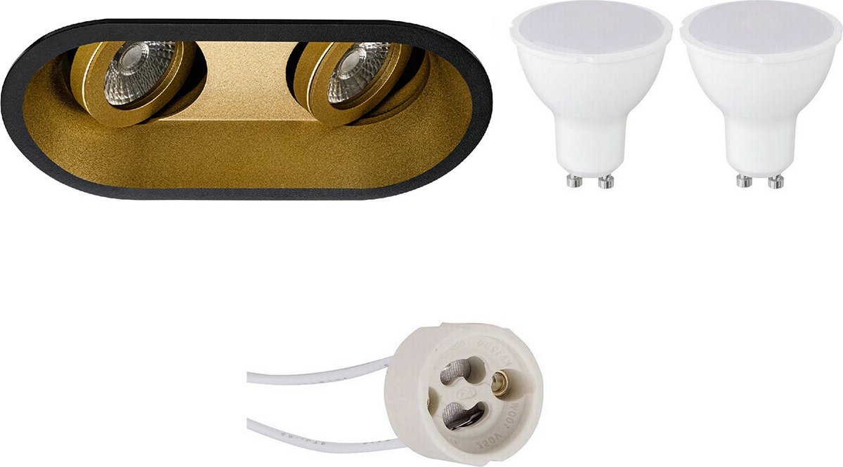 BES LED Led Spot Set - Pragmi Zano Pro - Gu10 Fitting - Inbouw Ovaal Dubbel - Mat/goud - 4w - Helder/koud Wit 6400k - - Zwart