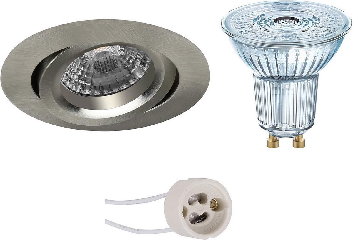 Osram - Led Spot Set - Parathom Par16 930 36d - Pragmi Aerony Pro - Gu10 Fitting - Dimbaar - Inbouw Rond - Mat Nikkel -