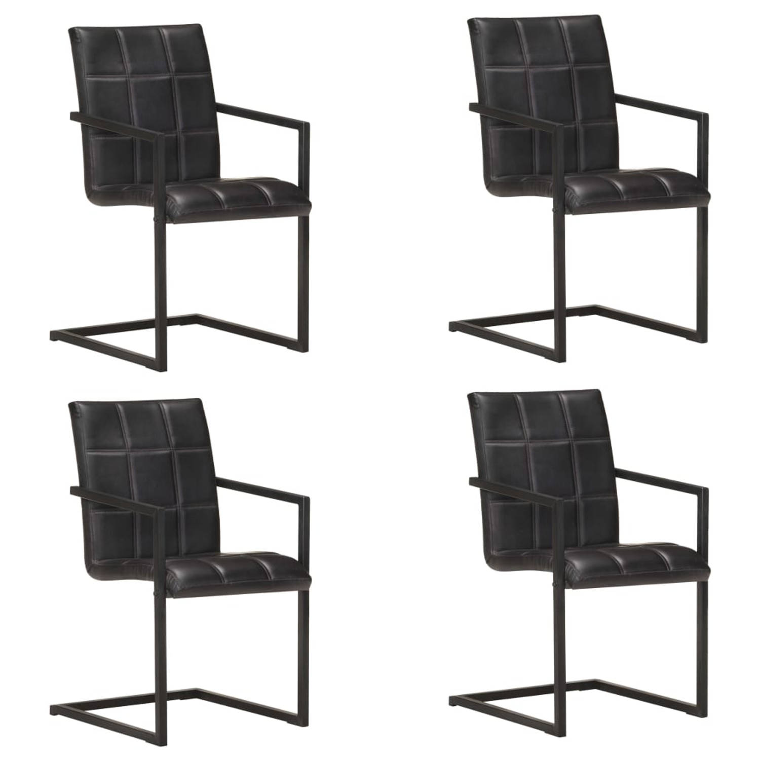 Vidaxl Eetkamerstoelen 4 St Echt Leer - Zwart