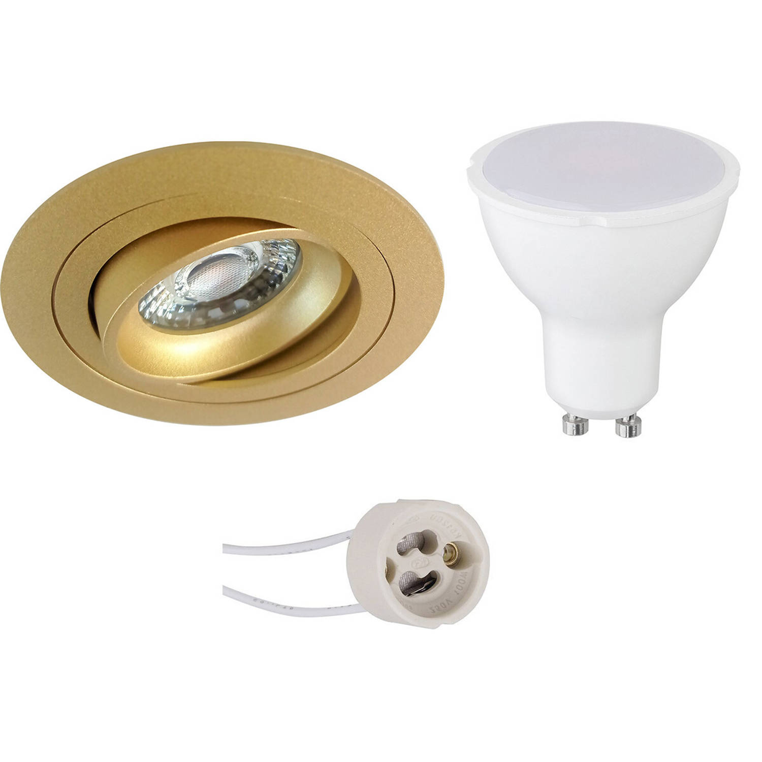 BES LED Led Spot Set - Pragmi Alpin Pro - Gu10 Fitting - Inbouw Rond - Mat Goud - 4w - Warm 3000k - Kantelbaar - Ø92mm - Wit