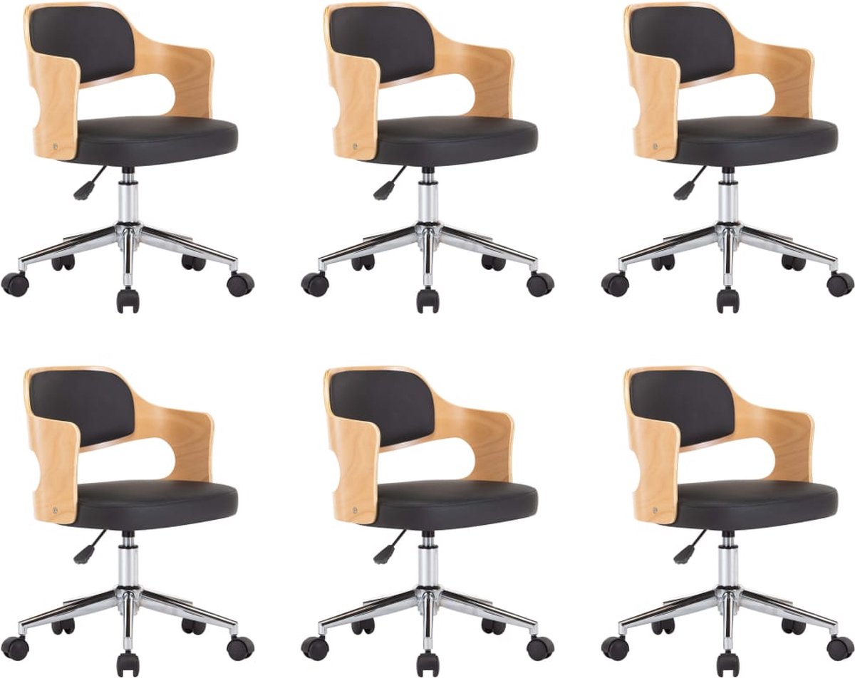 Vidaxl Eetkamerstoelen Draaibaar 6 St Gebogen Hout En Kunstleer - Zwart