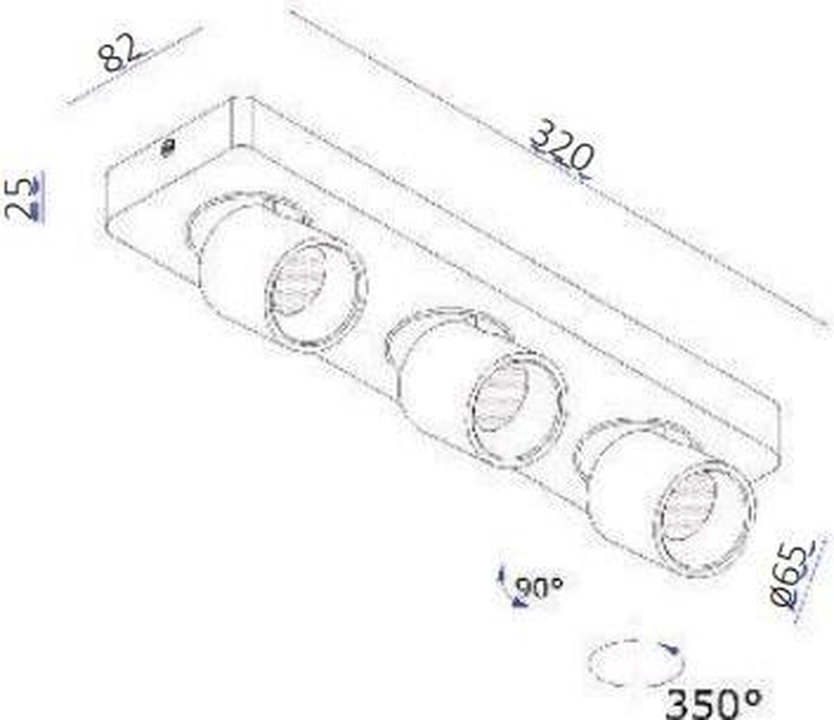 Lamponline Spot Laguna 3 Lichts L 32 Cm B 8,5 Cm - Zwart