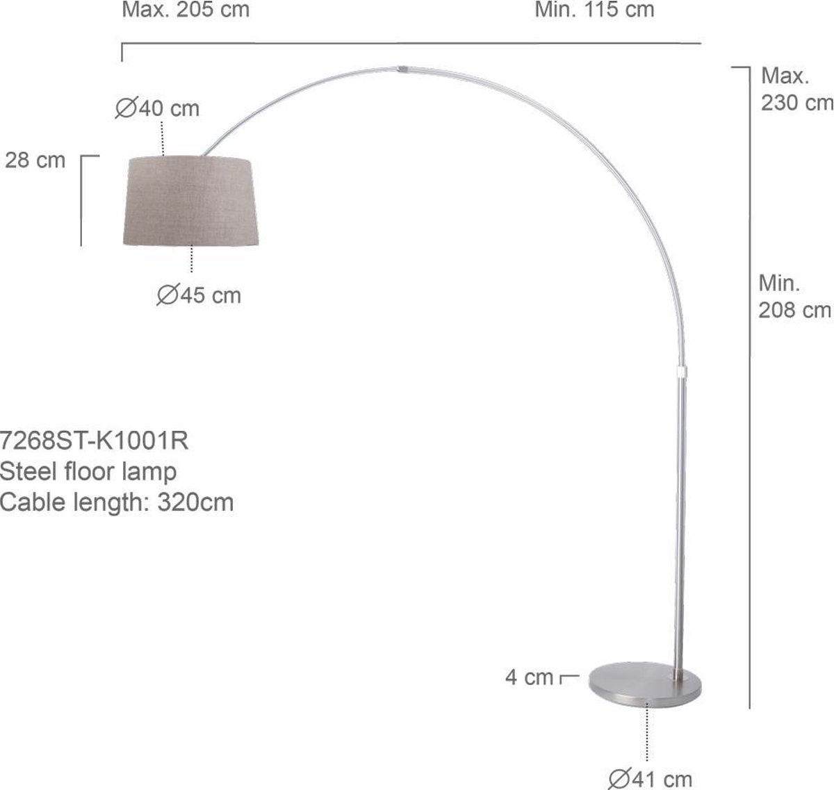 Steinhauer Booglamp Xxl Gramineus - H 230 Cm Mat-chroom - Silver