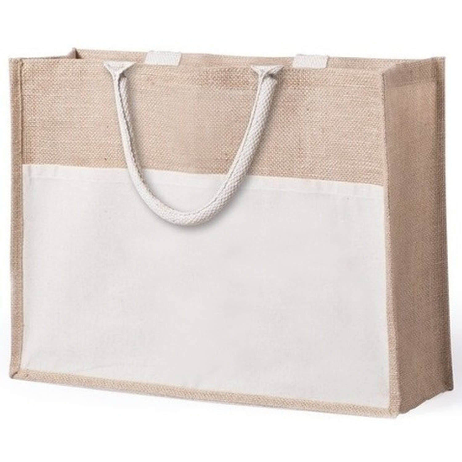 Jute/katoenen Naturel Shopper/boodschappen Tas 44,5 Cm - Stevige Boodschappentassen/shopper Bag - Beige