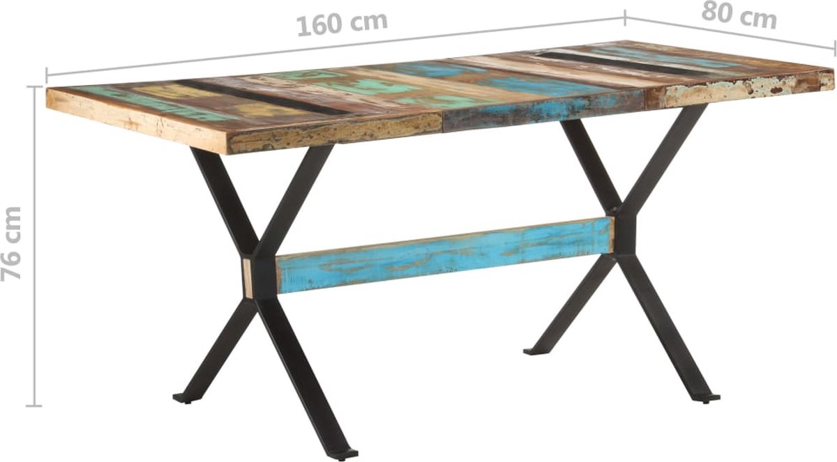 Vidaxl Eettafel 160x80x76 Cm Massief Gerecycled Hout - Bruin