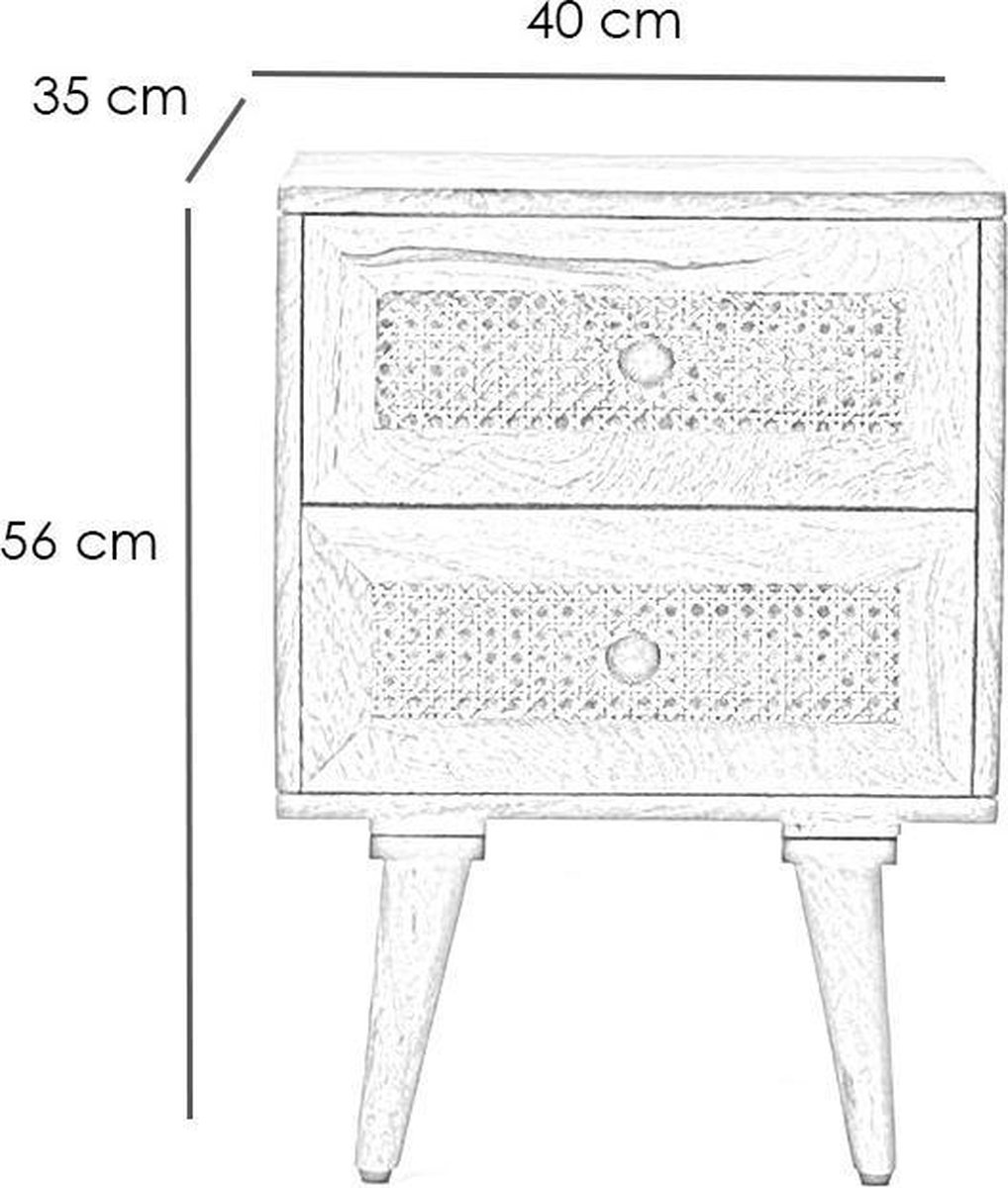 Bronx71 Nachtkastje Roto 2 Lades Mangohout Rotan