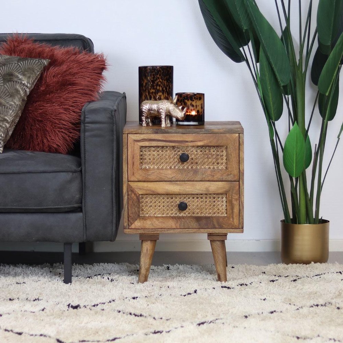 Bronx71 Nachtkastje Roto 2 Lades Mangohout Rotan