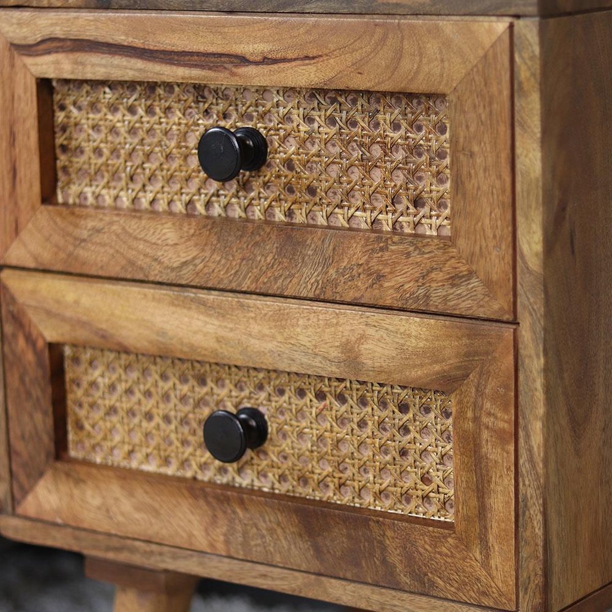 Bronx71 Nachtkastje Roto 2 Lades Mangohout Rotan