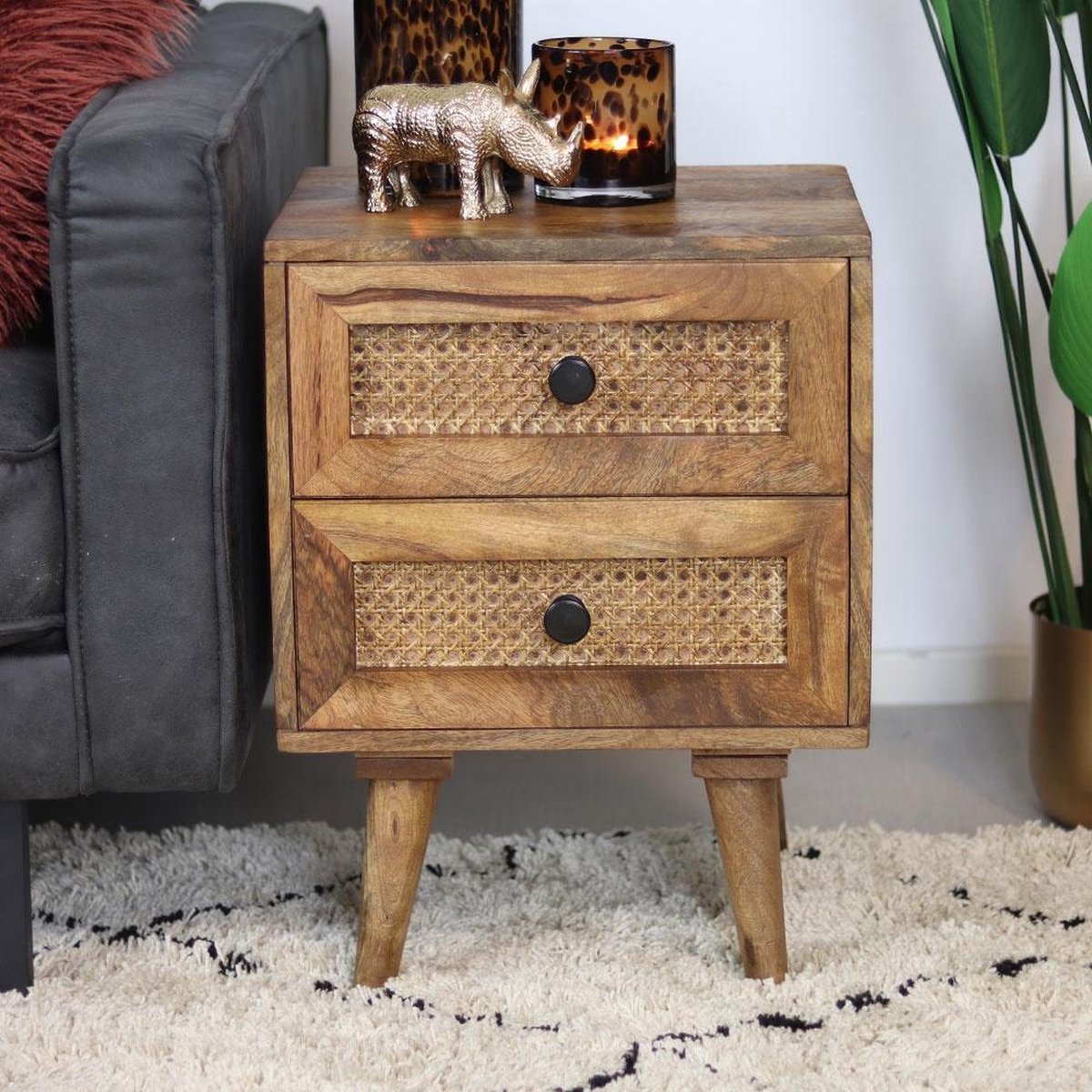 Bronx71 Nachtkastje Roto 2 Lades Mangohout Rotan