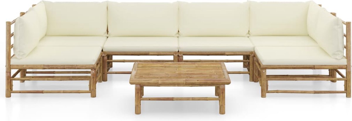 Vidaxl 7-delige Loungeset Met Crèmewitte Kussens Bamboe - Bruin