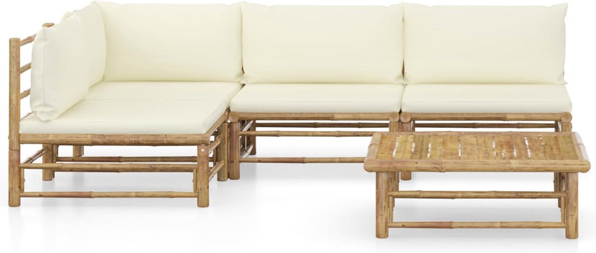 Vidaxl 5-delige Loungeset Met Crèmewitte Kussens Bamboe - Bruin