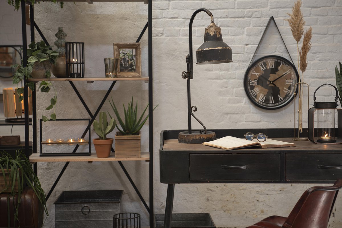 Clayre & Eef Wandklok - Ø 42*4 Cm / 1*aa Hout/ Metaal - Wereldkaart - - 6kl0698 - Bruin