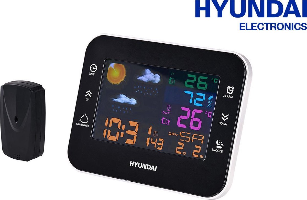 Hyundai - Draadloos Weerstation Met Sensor - Zwart