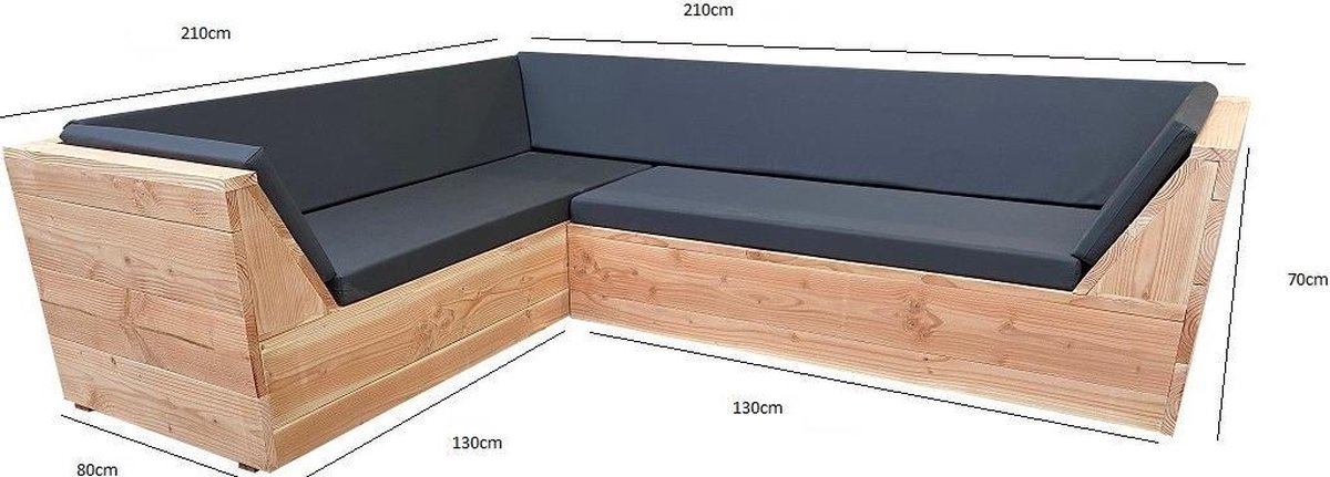 Wood4you - Loungeset 6 Douglashout 210x210 Cm - Incl Strakke Kussens - Bruin
