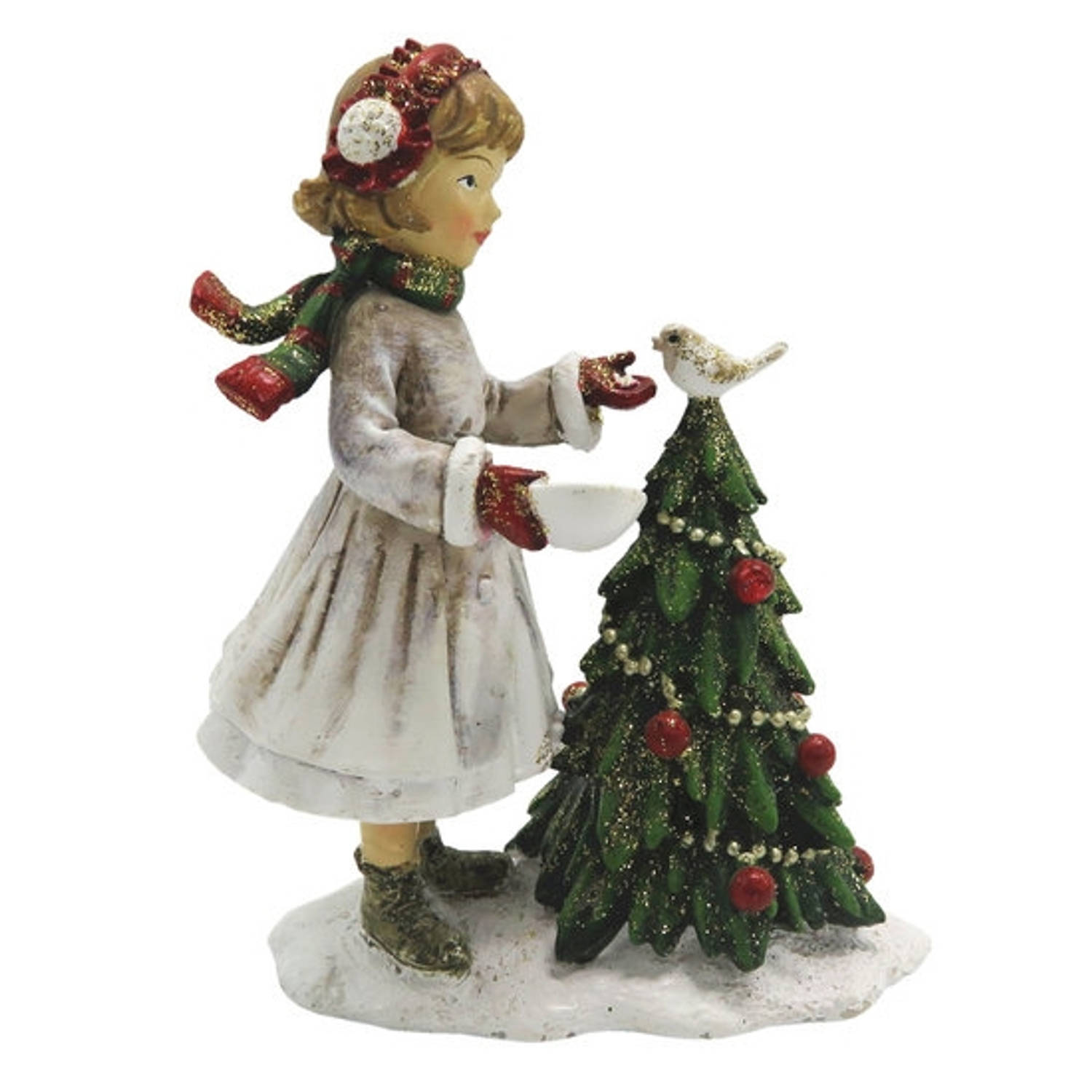 Clayre & Eef Decoratie Kind Met Kerstboom - 9*5*12 Cm - Meerkleurig - Kunststof - Kind - - 6pr2786