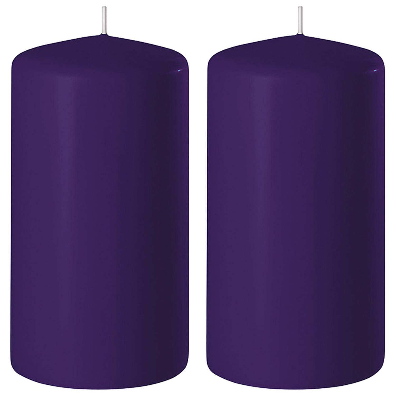 Enlightening Candles 2xe Cilinderkaarsen/stompkaarsen 6 X 15 Cm 58 Branduren - Geurloze Kaarsen - Woondecoraties - Paars