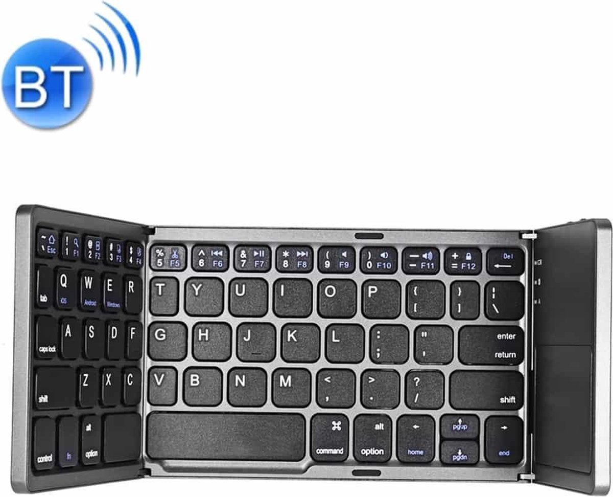 Huismerk B033 Oplaadbaar 3-voudig 64-toetsen Bluetooth draadloos toetsenbord met touchpad - Zwart