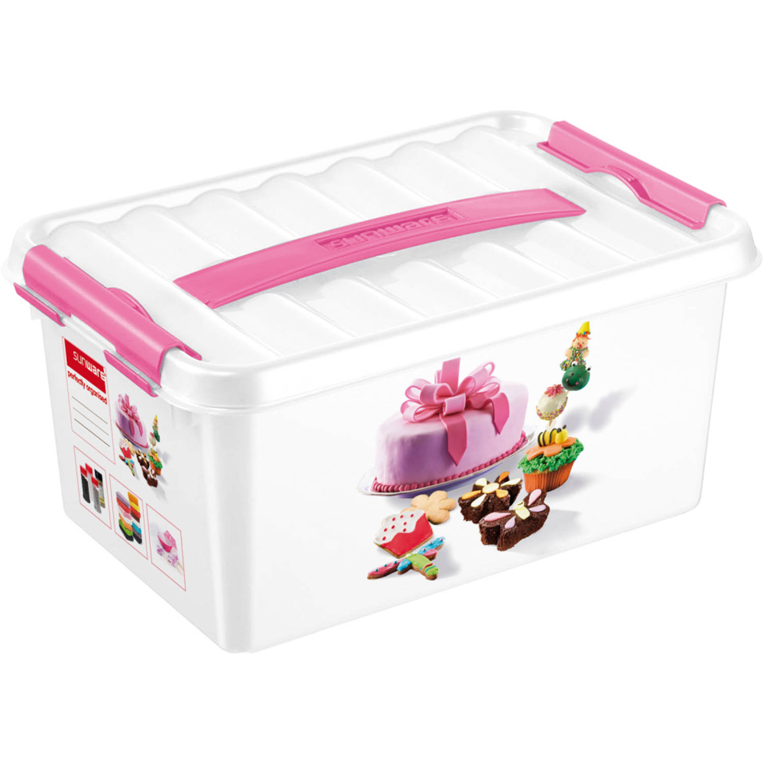 Sunware Q-line Fun Baking Opbergbox -6l - Met Handgreep -/roze - Wit