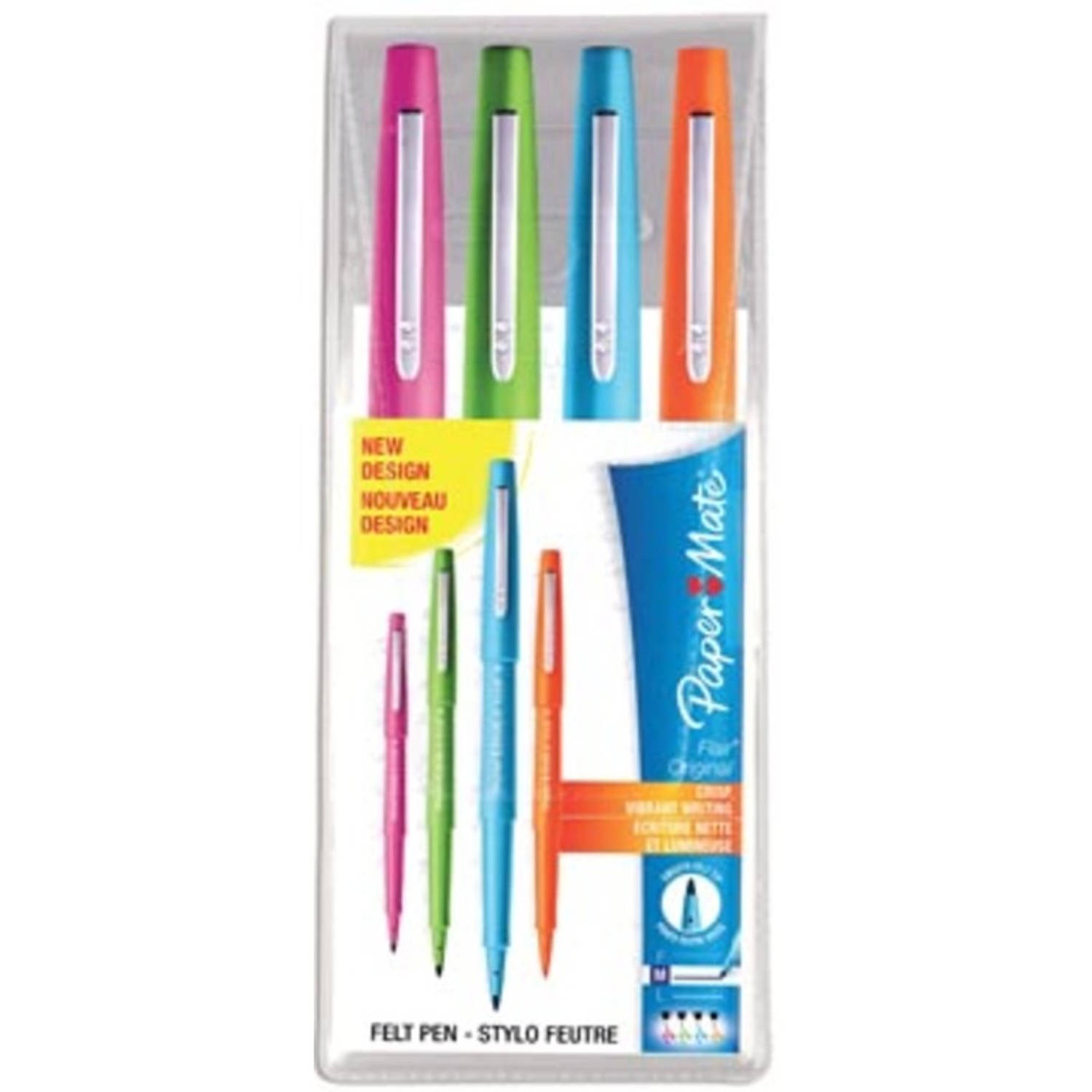 Papermate Paper Mate Fineliner Flair Original, Etui Met 4 Stuks In Geassorteerde Fun Kleuren