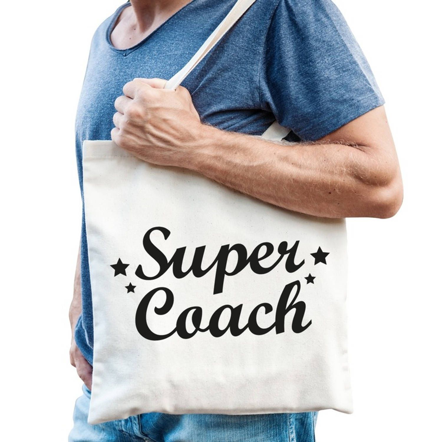 Bellatio Decorations Super Coach Katoenen Tas - Coach/trainer Tas - Beige