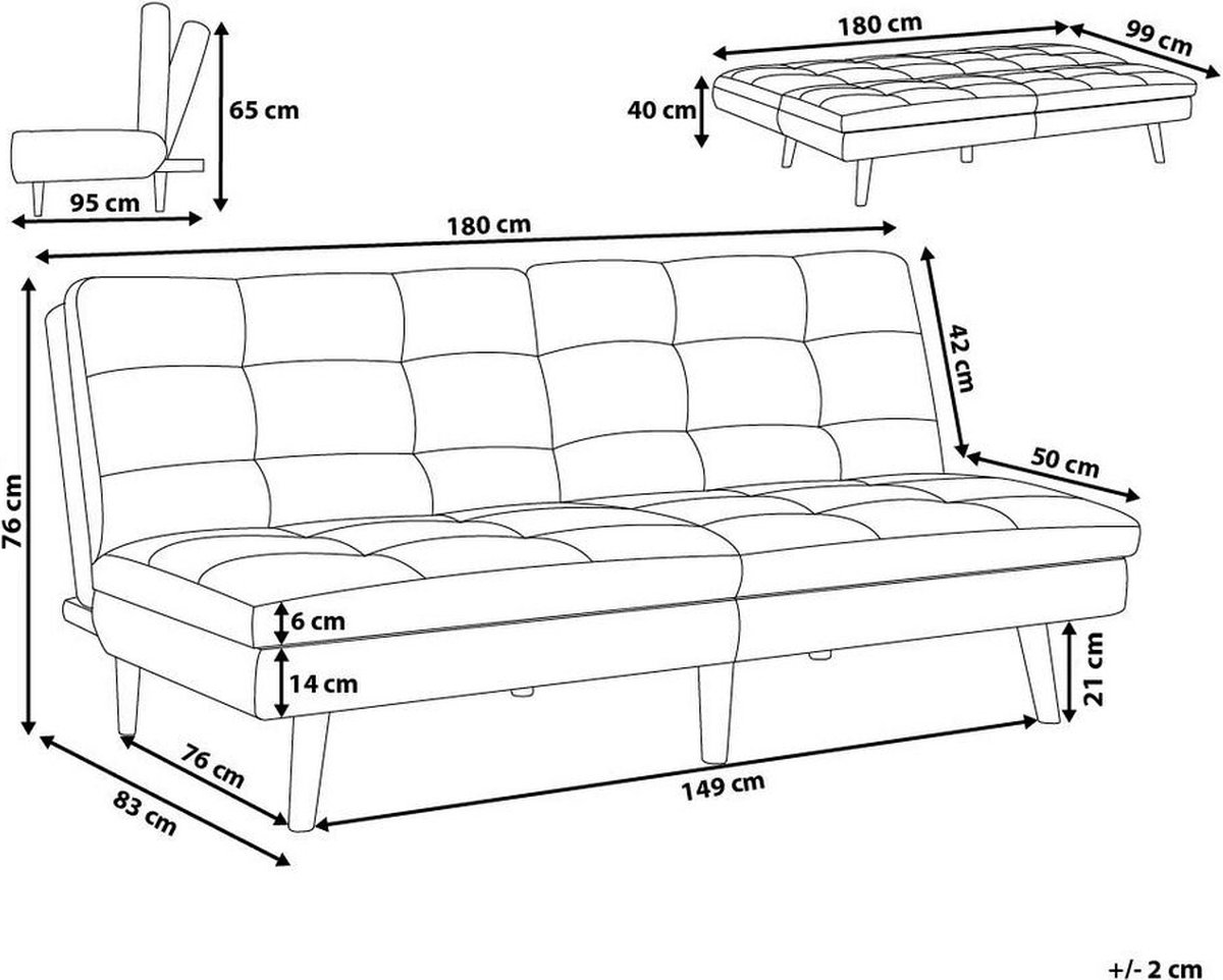 Beliani Ronne Slaapbank Polyester 95 X 180 Cm - Grijs