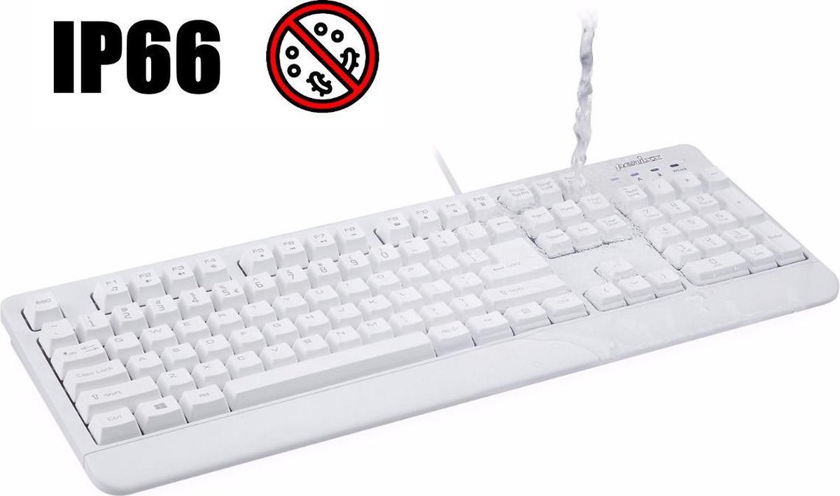 Perixx Periboard 517 W Afwasbaar toetsenbord (IP65) Antibacterieel toetsenbord | QWERT/US - - Wit